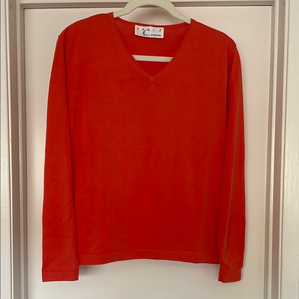Debra C. Pima Cotton Orange Longsleeve V-Neck Sweater Women's XL
